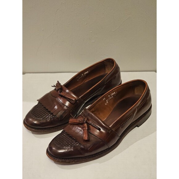 Men's ALLEN EDMONDS CODY Kiltie Tassel Loafers 11 D Brown Woven Leather Shoes - Picture 1 of 14